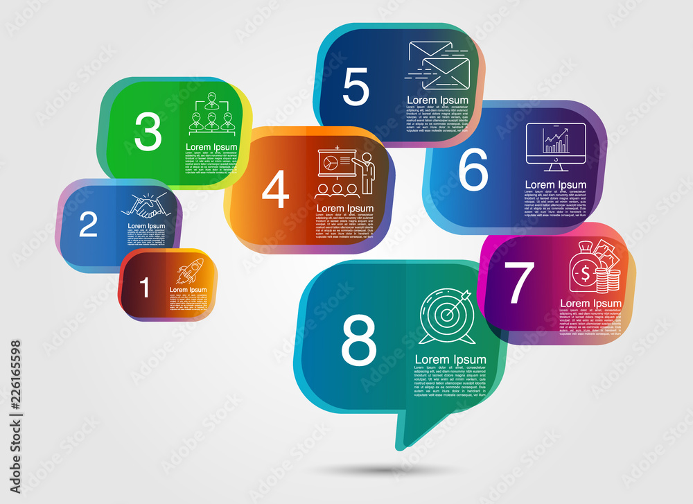 Aufkleber Infographics design with speech bubble with business icons and gradient style