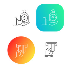 Vector set of hands  to withdraw and give money from an ATM with gradient style.