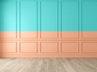 Modern classic double color empty interior with wall panels and wooden floor.