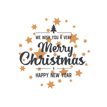 Merry Christmas. Happy New Year with Typography design and Vector logo, emblems with text design can Usable for banners, greeting card