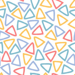 Seamless baby pattern with colourful triangles. Hand drawn.