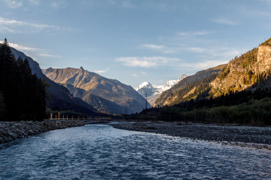 Mountain fast River amidst the big mountains
