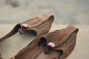 footwear traditional  indian rajasthani ethnic Shoe Style Jutti brown colored