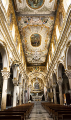 Internal of cathedral of Matera with faithful - obrazy, fototapety, plakaty