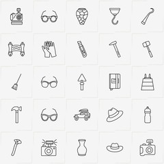 Archeology line icon set with note book, scroll  and car