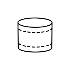 Black & white vector illustration of round fabric ottoman. Line icon of accent coffee table. Modern upholstered seat. Living room, bedroom & patio furniture. Isolated on white background.