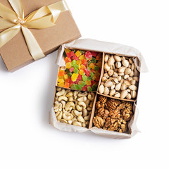 A box of nuts and dried fruits.