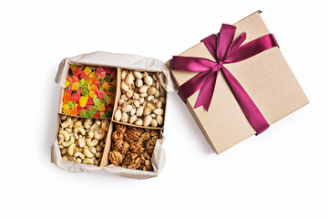 A box of nuts and dried fruits.