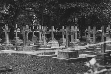 cemetery in black and white