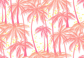 Fototapeta na wymiar print, pink palm trees seamless pattern on white background. Vector illustration, design element for congratulation cards, print, banners and others