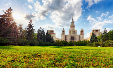 Fototapeta na wymiar View of Moscow State University in summer in Moscow.