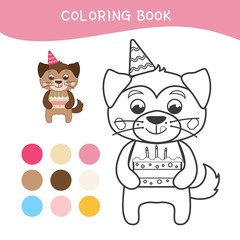 Coloring book for children. Cartoon cute dog.