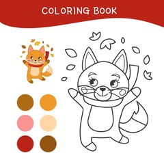 Coloring book for children. Cartoon cute fox.