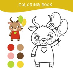 Coloring book for children. Cartoon cute antelope.