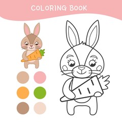 Coloring book for children. Cartoon cute rabbit,
