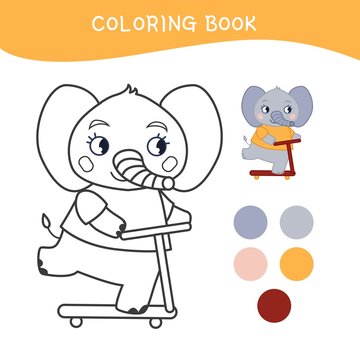 Coloring book for children. Cartoon cute elephant,