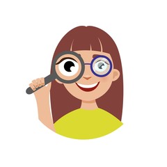 Cute cartoon girl with magnifier.