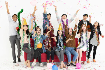 Naklejka premium Happy group of Asian business people.