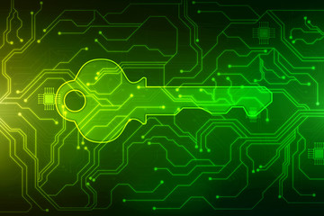 Safety concept: Key icon on digital background, 3d render