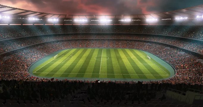 4k footage of a soccer stadium. The stadium was made in 3d without using existing references.
