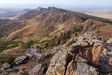 Panorama of the mountain ridge Macin, Romania