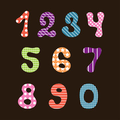 Cute hand drawn numbers for kids with textile patterns.