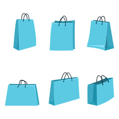 Vector Set of Flat Blue Shopping Bags