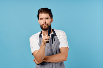 hairdresser man on a blue background