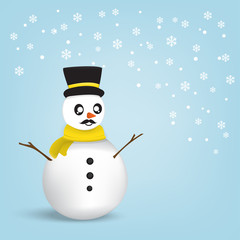 Snowman with snowflakes in the winter