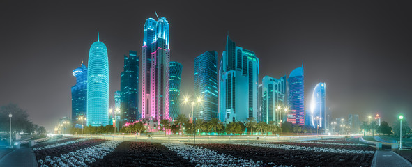 View of park and building in Doha City Center