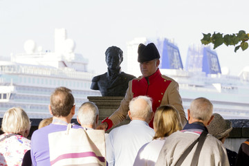 Fototapeta premium Sir John Moore in Coruna, Spain; tour guide dressed as british general