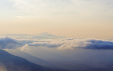fog, heavens are moving on the mountain at sunset, sunrise, climbing, watching sunset, solitude with nature