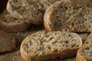 slices of bread on wooden cutting board