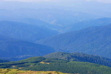 Obraz premium fog, heavens are moving on the mountain at sunset, sunrise, climbing, watching sunset, solitude with nature