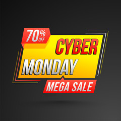 Mega sale template or flyer design with 70% discount offer for Cyber Monday Sale.