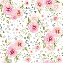 Wall murals Roses Pink rose flowers decorative florist seamless pattern background.