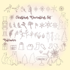 Christmas decoration set with Nutcracker. Vector Illustration
