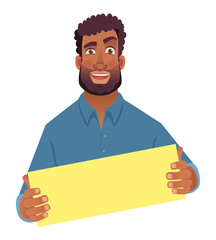 African man holding blank card