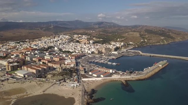 Arial view of old town Tarifa Cadiz Spain the southerns point of Europe close to Africa Continent Tangier Marco