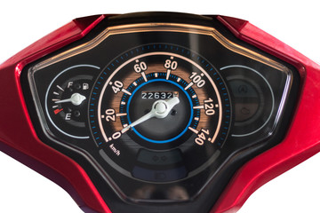 Motorcycle control panel with speedometer and fuel gauge