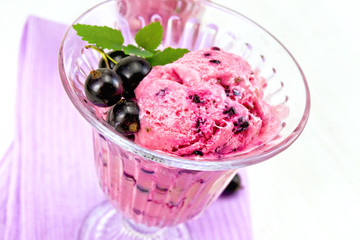 Ice cream with black currant on board