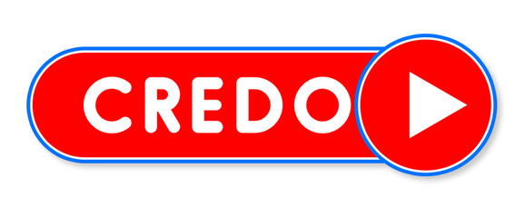 Credo - white text written on a red banner on white background