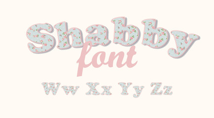 Latin alphabet, font with shabby chic pattern