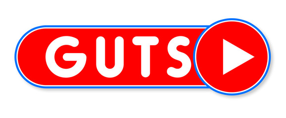 Guts - white text written on a red banner on white background