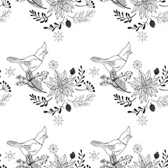 Seamless Pattern Christmas Decoration with Bird