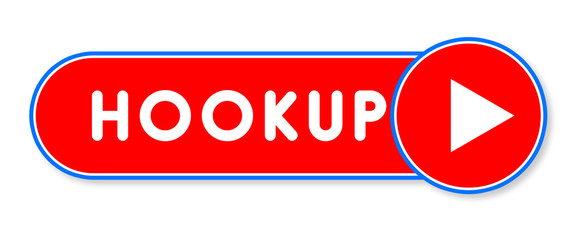 Hookup - white text written on a red banner on white background