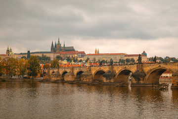 Fototapeta na wymiar Charles Bridge and the historical center of Prague