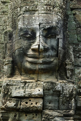 Fototapeta na wymiar carved faces at Angkor wat temple, bayon,Cambodia