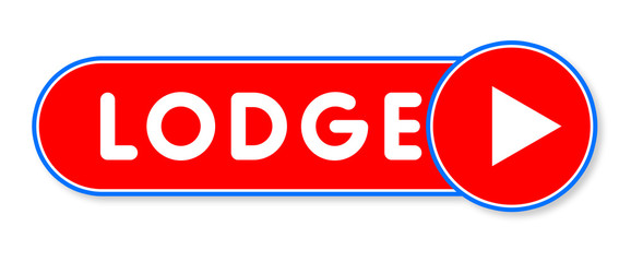 Lodge - white text written on a red banner on white background
