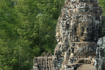Fototapeta premium carved faces at Angkor wat temple, bayon,Cambodia